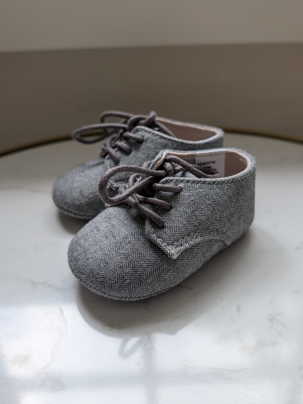 Janie and Jack Gray Herringbone Baby Lace-Up Shoes